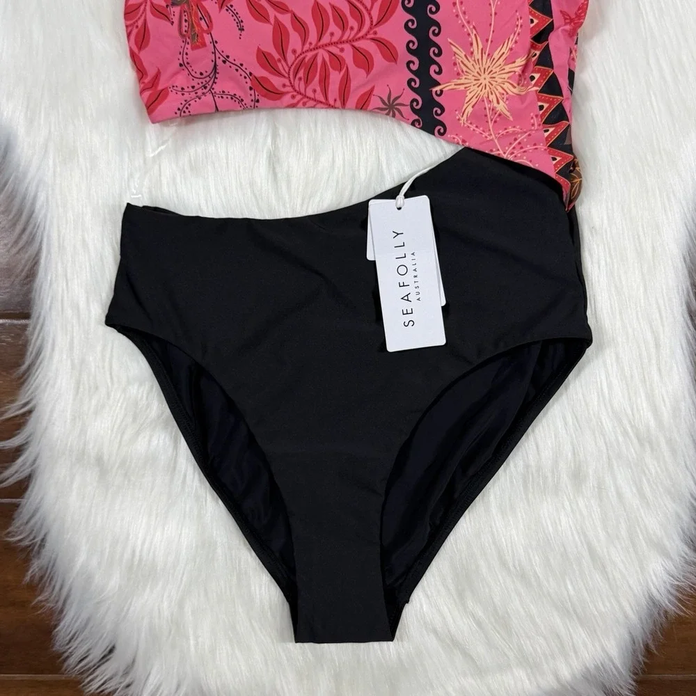 Seafolly Size US 6 / AU 10 Atlantis One Shoulder‎ Cut Out One Piece Swimsuit